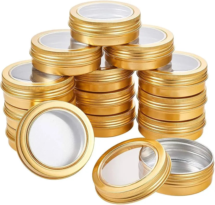 Wholesale Gold Screw Cap Aluminum Jar with Clear Window 50-150g Tins in Bulk