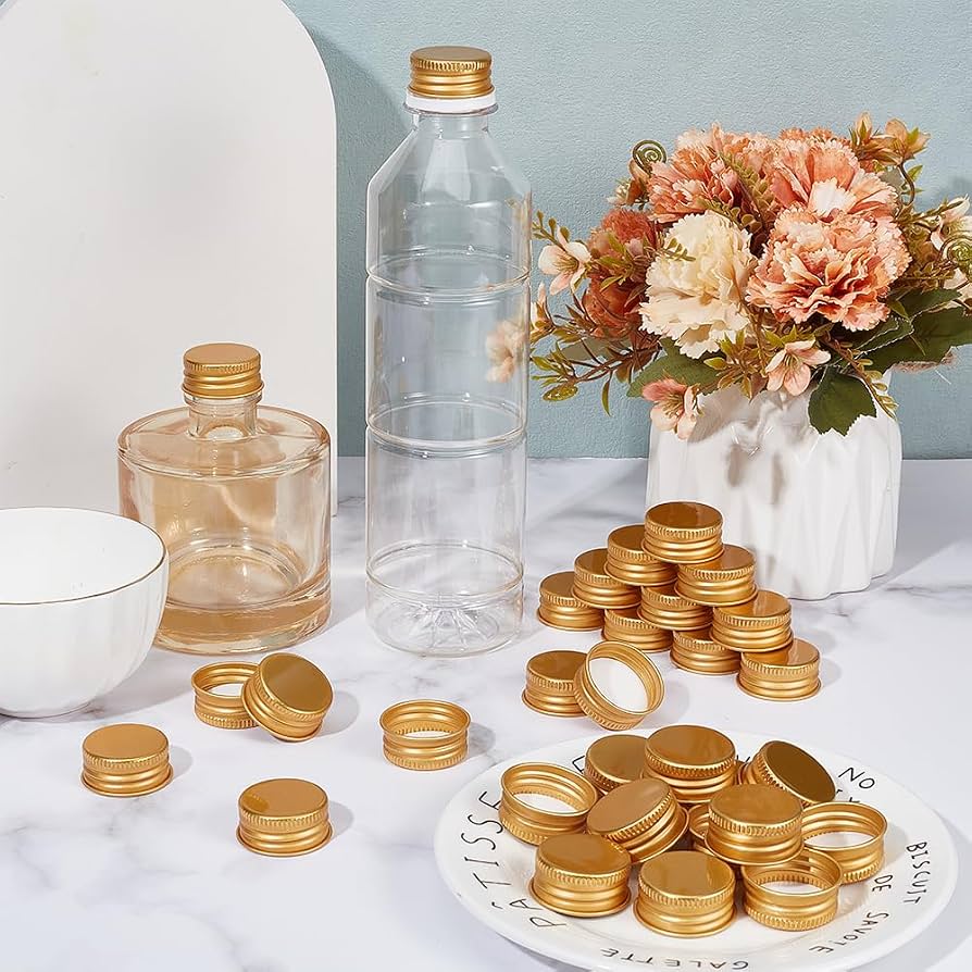Aluminum Screw Cap Gold color with all sizes For PCV/PET/Glass jar